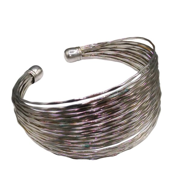 Silver Isaac Mizrahi Multi-Cable Cuff Bracelet, Etched  Wire for Maximum Sparkle - Picture 1 of 5